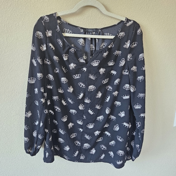 Thakoon for Design Nation Black Crown Print Long Sleeve Peasant Blouse - Picture 2 of 8